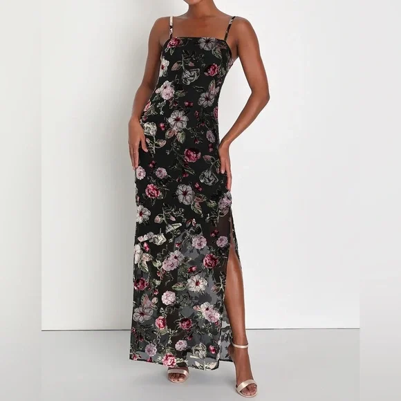 Lulus black velvet burnout dress - Picture 2 of 3